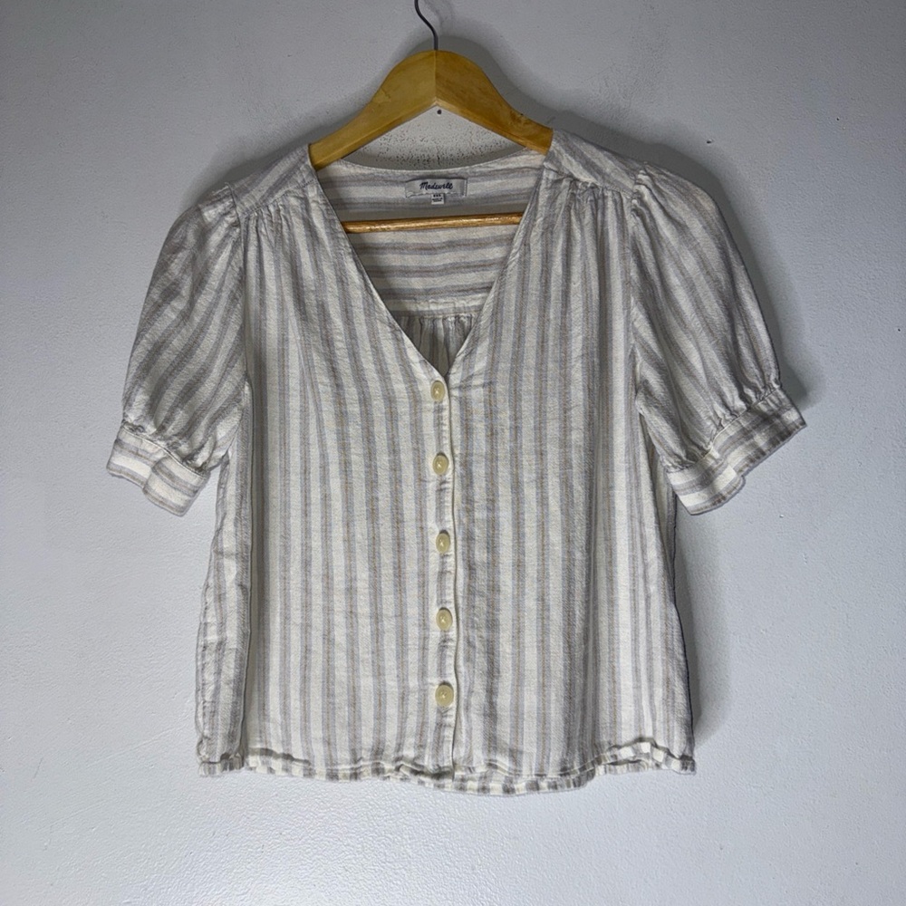 Madewell Cream and Tan Striped Button-Down Blouse
